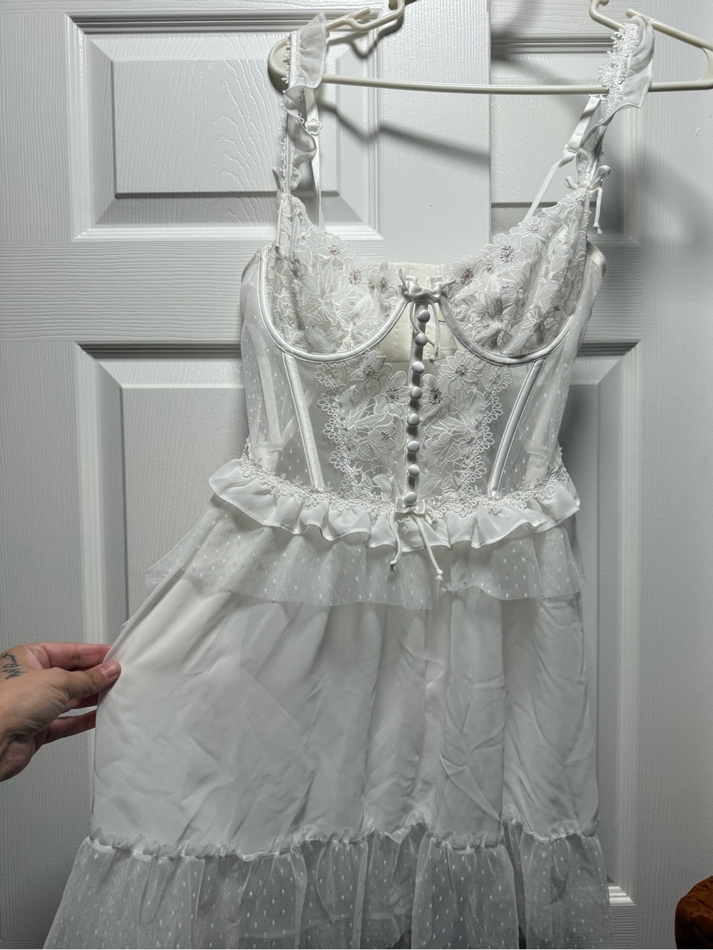 For Love & Lemons White Lace Bustier Chemise